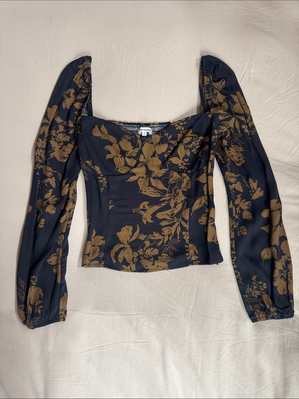 NWOT Reformation Black Floral Square Neck Puff Sleeve Top
